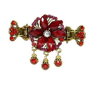 Haargreifer Blume Haarkneifer Haarklammer Metall & Strass rot gold 8121